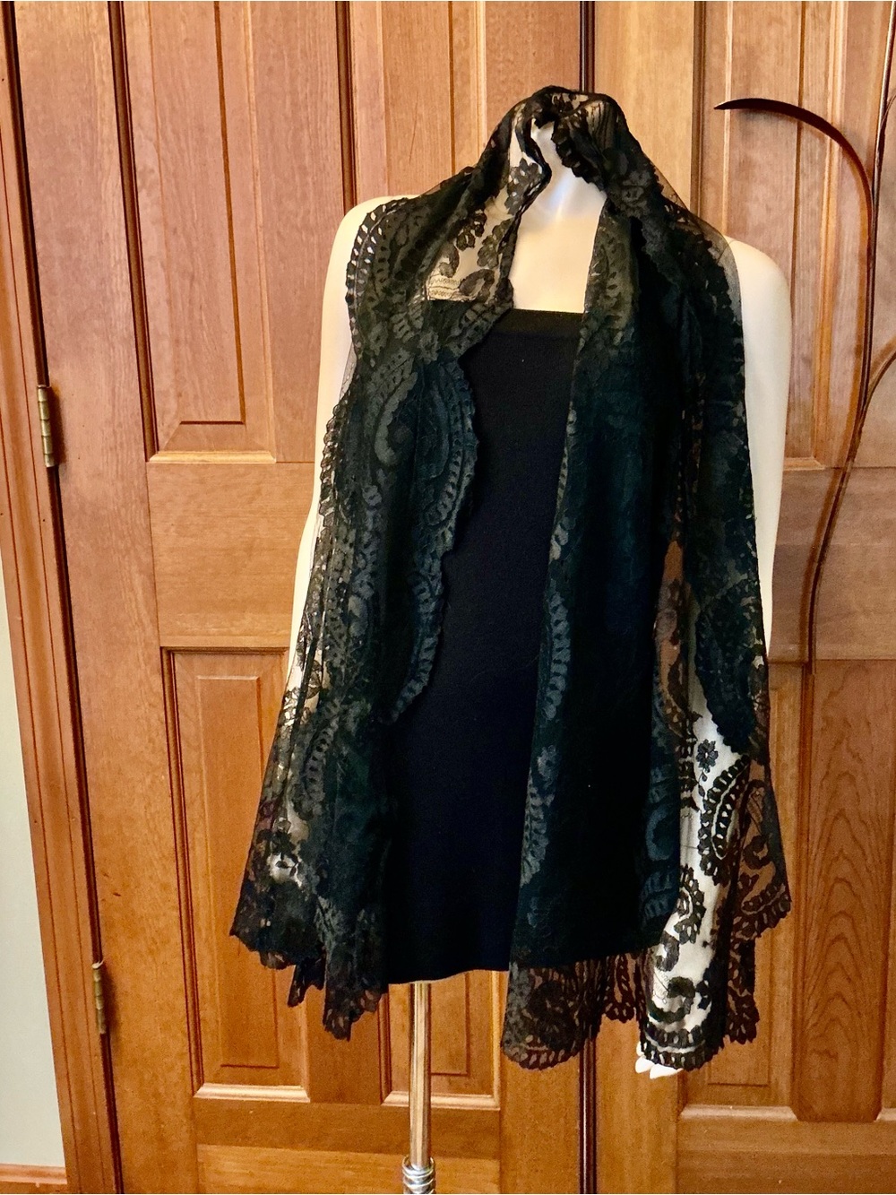 Black Lace chapel veil or Scarf Wrap